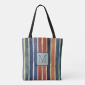 Verticale strepen Teal Kleurblok Monogram Tote Bag (Achterkant)