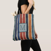 Verticale strepen Teal Kleurblok Monogram Tote Bag (Dichtbij)