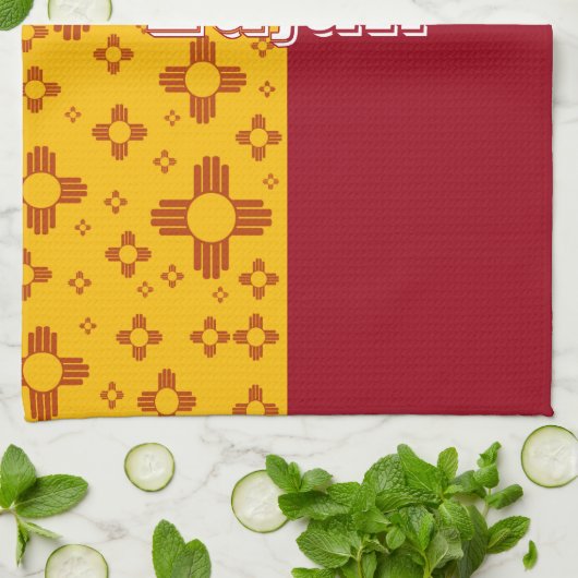 Verticale Strepen Zia Zon Rood Geel New Mexico Theedoek (Gevouwen)