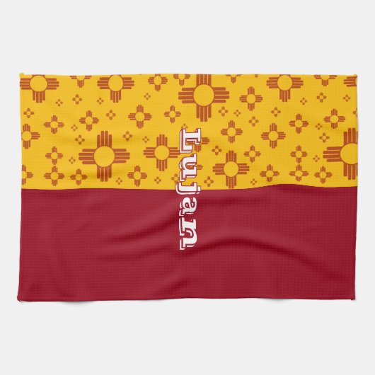 Verticale Strepen Zia Zon Rood Geel New Mexico Theedoek (Horizontaal)