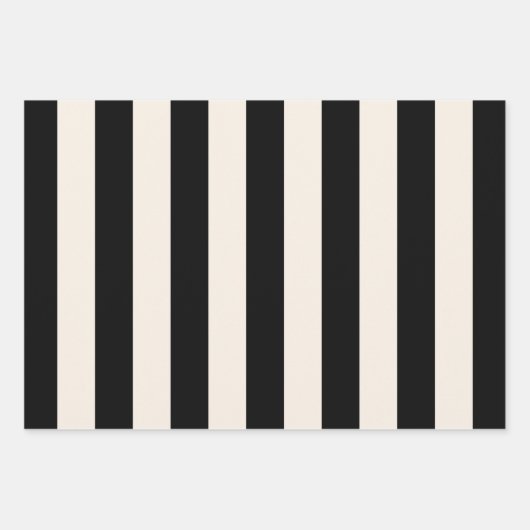 Verticale strepen zwart en crème wit gestreept inpakpapier vel (Voorkant)