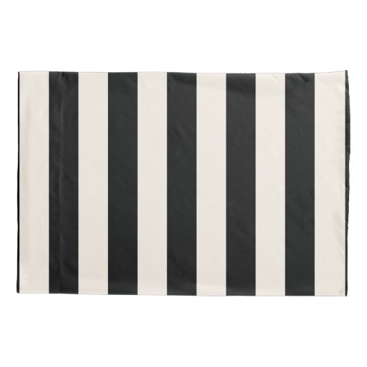 Verticale strepen zwart en crème wit gestreept kussensloop (Achterkant)