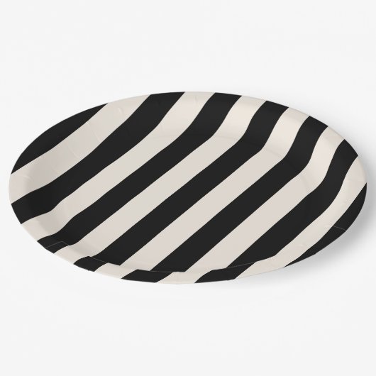 Verticale strepen zwart en crème wit gestreept papieren bordje (Gekanteld)