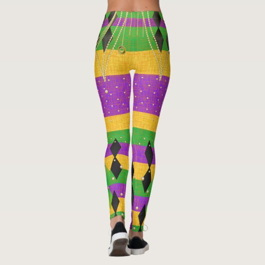 Verticale Stripe Diamond Harlequin Mardi Gras Kleu Leggings (Achterkant)
