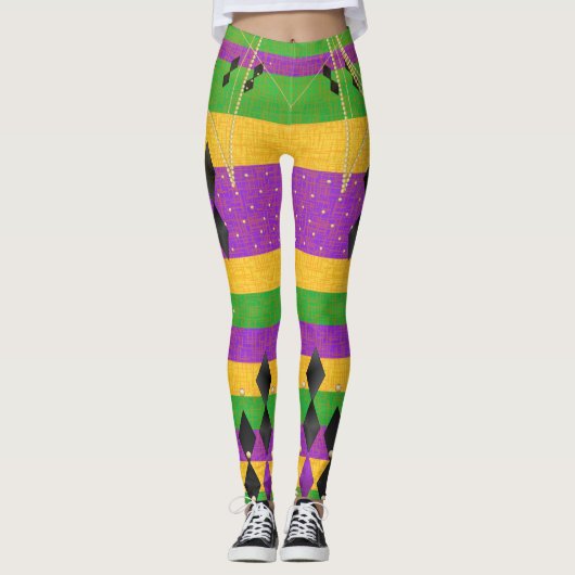 Verticale Stripe Diamond Harlequin Mardi Gras Kleu Leggings (Voorkant)