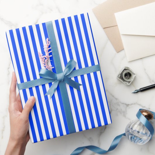 Verticale Stripe Sailor Blauw & Wit Patroon Cadeaupapier (Geschenken)