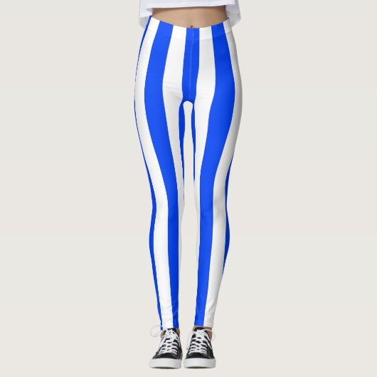 Verticale Stripe Sailor Blauw & Wit Patroon Leggings (Voorkant)