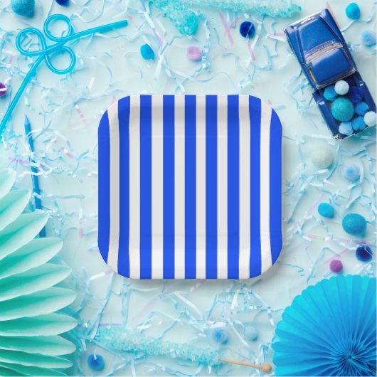 Verticale Stripe Sailor Blauw & Wit Patroon Papieren Bordje (Feest)