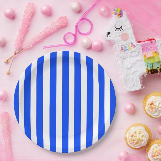 Verticale Stripe Sailor Blauw & Wit Patroon Papieren Bordje (Feest)