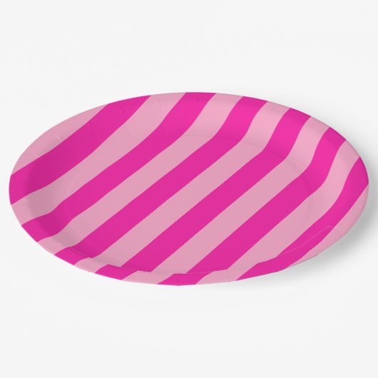 Verticale Stripes Hot Pink Papieren Bordje (Gekanteld)