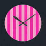 Verticale Stripes Hot Pink Ronde Klok<br><div class="desc">Verticale strepen - roze en hete roze.</div>