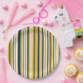 Verticale stripes mosterdgeel, marineblauw, wit papieren bordje (Feest)