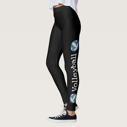 Verticale tekst Blauwe volleybal Zwarte leggings (Links)