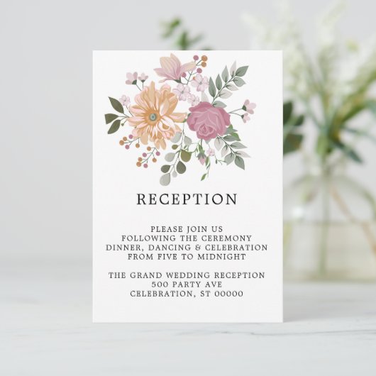 Verticale Trouwreceptiekaart met Zomerbloemen (Staand voorkant)