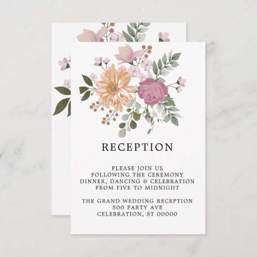 Verticale Trouwreceptiekaart met Zomerbloemen (Voorkant / Achterkant)
