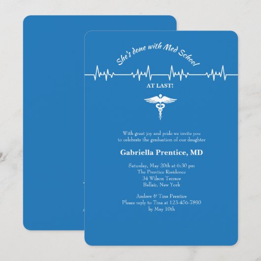 Verticale uitnodigingen voor kaduceus en Life Line (Voorkant / Achterkant)