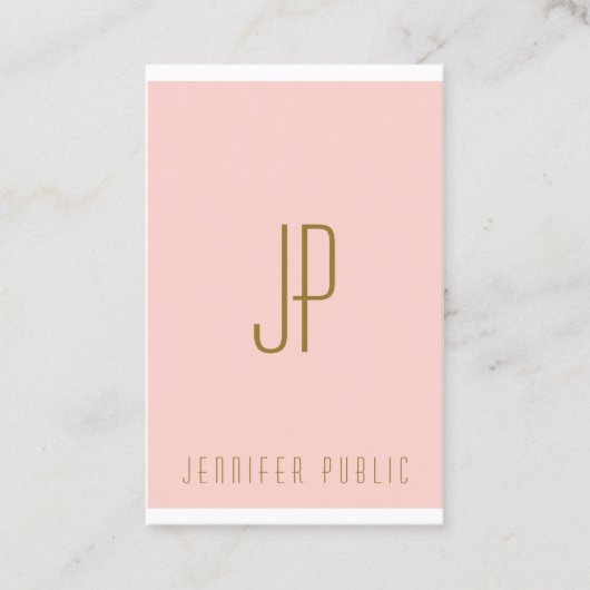 Verticale Visitekaartjes Blush Pink Gold Monogram (Voorkant)