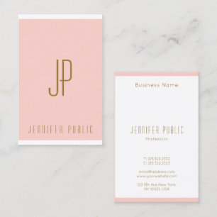 Verticale Visitekaartjes Blush Pink Gold Monogram