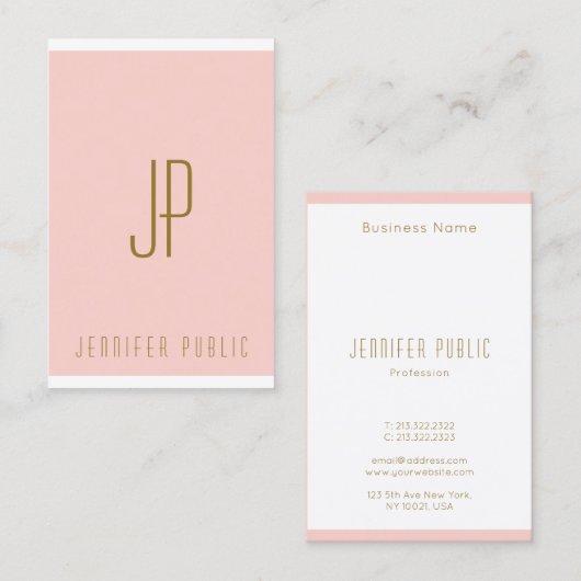 Verticale Visitekaartjes Blush Pink Gold Monogram (Voorkant / Achterkant)
