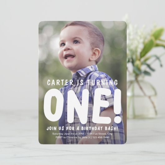 Verticale Volledige Foto Eerste Verjaardag Uitnodi Kaart (Staand voorkant)