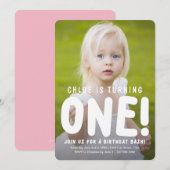 Verticale Volledige Foto Eerste Verjaardag Uitnodi Kaart (Voorkant / Achterkant)