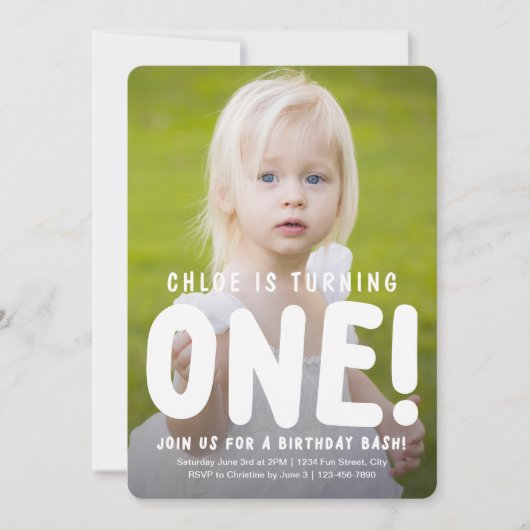 Verticale Volledige Foto Eerste Verjaardag Uitnodi Kaart (Voorkant)