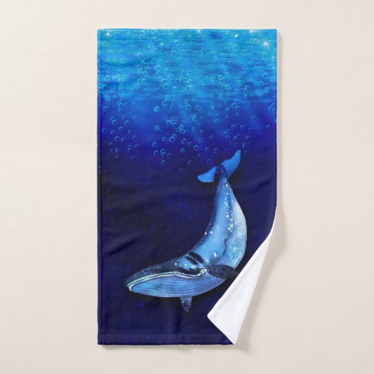 Verticale walvisbewegingsscène naar beneden in oce bad handdoek (Handdoek)