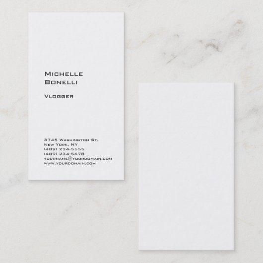 Verticale White Trendy Vlogger Blogger Web Designe Visitekaartje (Voorkant / Achterkant)