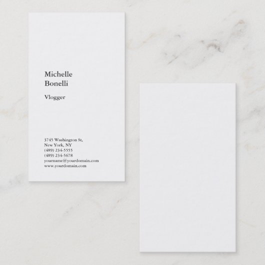 Verticale White Trendy Vlogger Blogger Web Designe Visitekaartje (Voorkant / Achterkant)