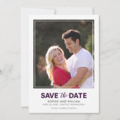 Verticale witte rand Paarse Sla de datumfoto op Save The Date (Voorkant)
