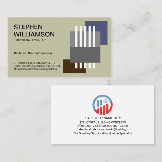 Verticale witte rebars bouwstenen engineering visitekaartje (Voorkant / Achterkant)