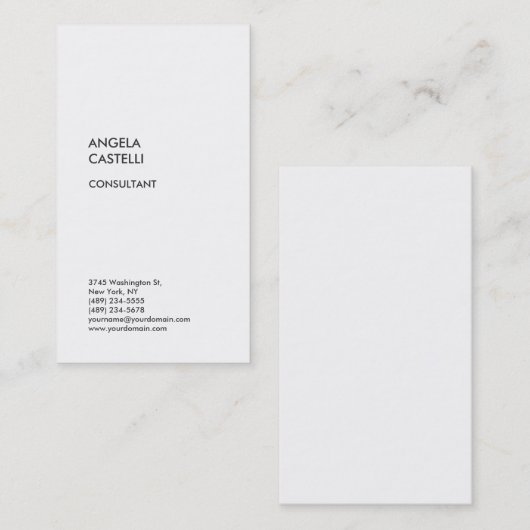 Verticale witte rendy Modern Minimalist Plain Busi Visitekaartje (Voorkant / Achterkant)