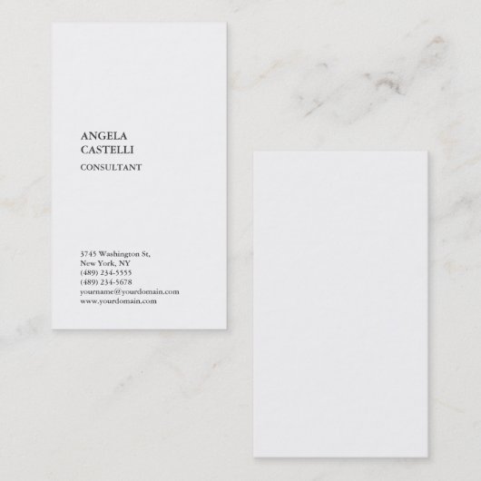 Verticale witte rendy Modern Minimalistisch Plain Visitekaartje (Voorkant / Achterkant)