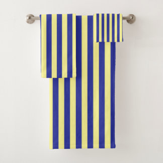 Verticale zachte gele en blauwe strepen bad handdoek