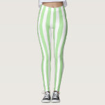 Verticale zachte groene en witte strepen leggings<br><div class="desc">Abstracte digitale kunst van verticale zachte en witte strepen</div>