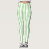 Verticale zachte groene en witte strepen leggings (Voorkant)