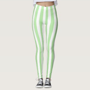 Verticale zachte groene en witte strepen leggings