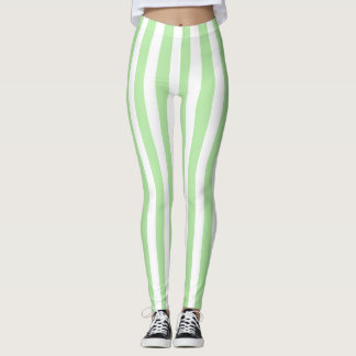 Verticale zachte groene en witte strepen leggings