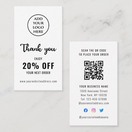 Verticale zakelijke Logo Loyalty Black White QR-co Kortingskaartje (Voorkant / Achterkant)