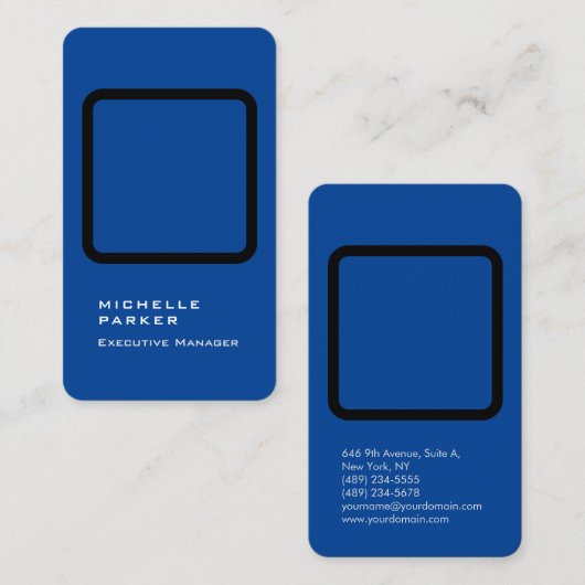 Verticale zijde elegant, uniek, modern blauw vlak visitekaartje (Voorkant / Achterkant)