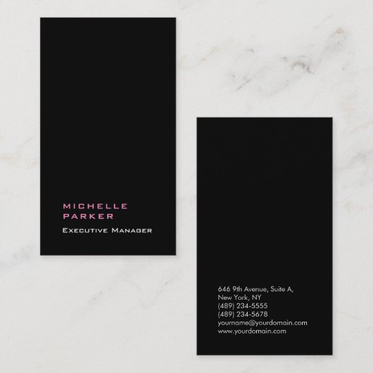 Verticale zijde elegant, uniek, zwart vlak visitekaartje (Voorkant / Achterkant)