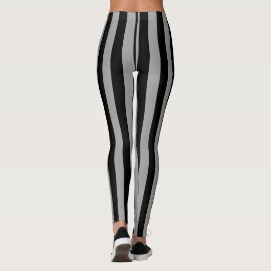 Verticale zilver en zwarte strepen leggings (Achterkant)