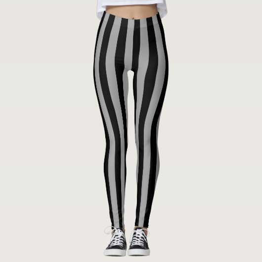 Verticale zilver en zwarte strepen leggings (Voorkant)
