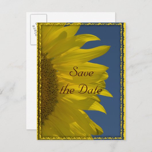 Verticale zonnebloem en Sky Wedding Save the Date Aankondigingskaart (Voorkant / Achterkant)