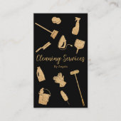 Verticale Zwart Goud Maid Schoonmaak Diensten Glit Visitekaartje (Voorkant)