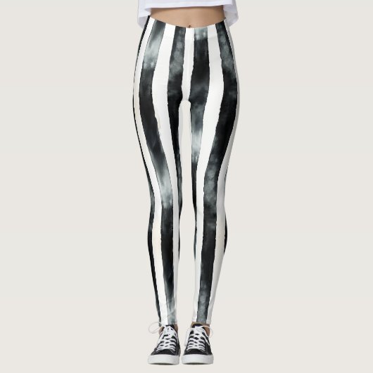 Verticale zwart-witte streep leggings (Voorkant)