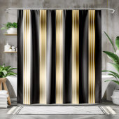 Verticale zwarte en gouden strepen witte achtergro douchegordijn