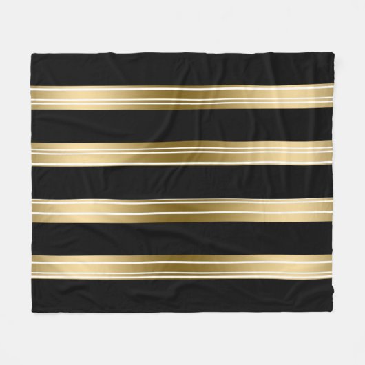Verticale zwarte en gouden strepen witte achtergro fleece deken (Voorkant (Horizontaal))