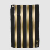 Verticale zwarte en gouden strepen witte achtergro golfhanddoek (Voorkant)