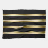 Verticale zwarte en gouden strepen witte achtergro theedoek (Horizontaal)